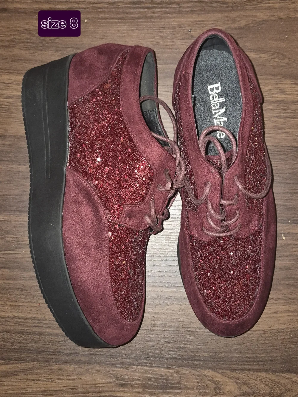 Burgundy Glitter Lace-Up Sneakers